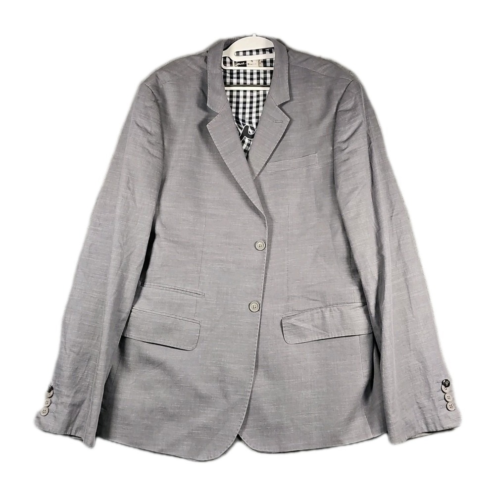 Howe 46 Pick-Stitched Cotton Gray Long Blazer Sports Jacket Double Plaid Lined‎